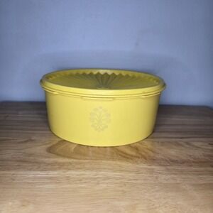 Vintage Tupperware Yellow Embossed Servalier Container Harvest Gold